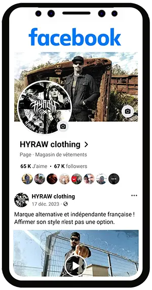 Profil Facebook Hyraw Clothing avec plus de 67 mille abonnées.