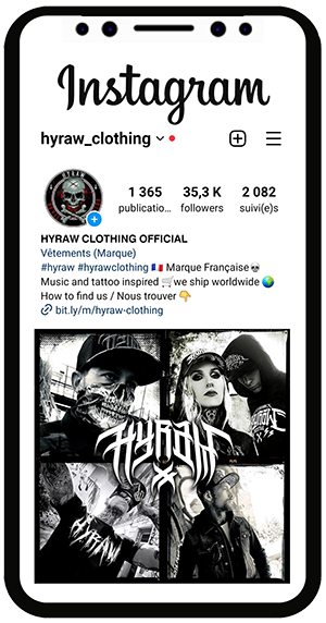 Profil Instagram Hyraw Clothing avec plus de 35 mille abonnées.