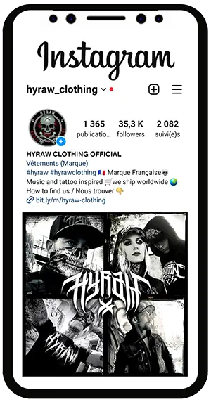 Profil Instagram Hyraw Clothing avec plus de 35 mille abonnées.